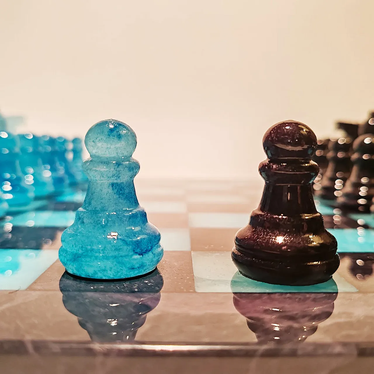 Chess set in hand carved alabaster, 1970s 10