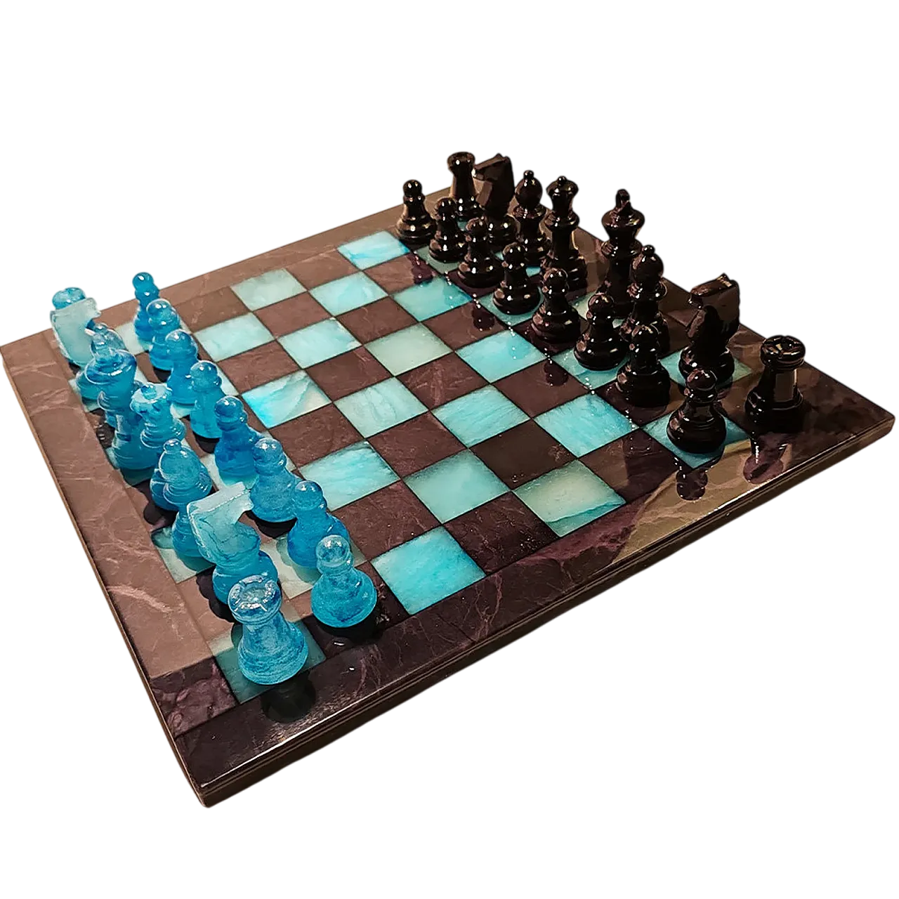 Chess set in hand carved alabaster, 1970s 11