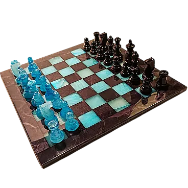 Chess set in hand carved alabaster, 1970s