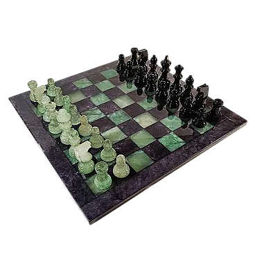 Chess set in hand carved alabaster, 1970s