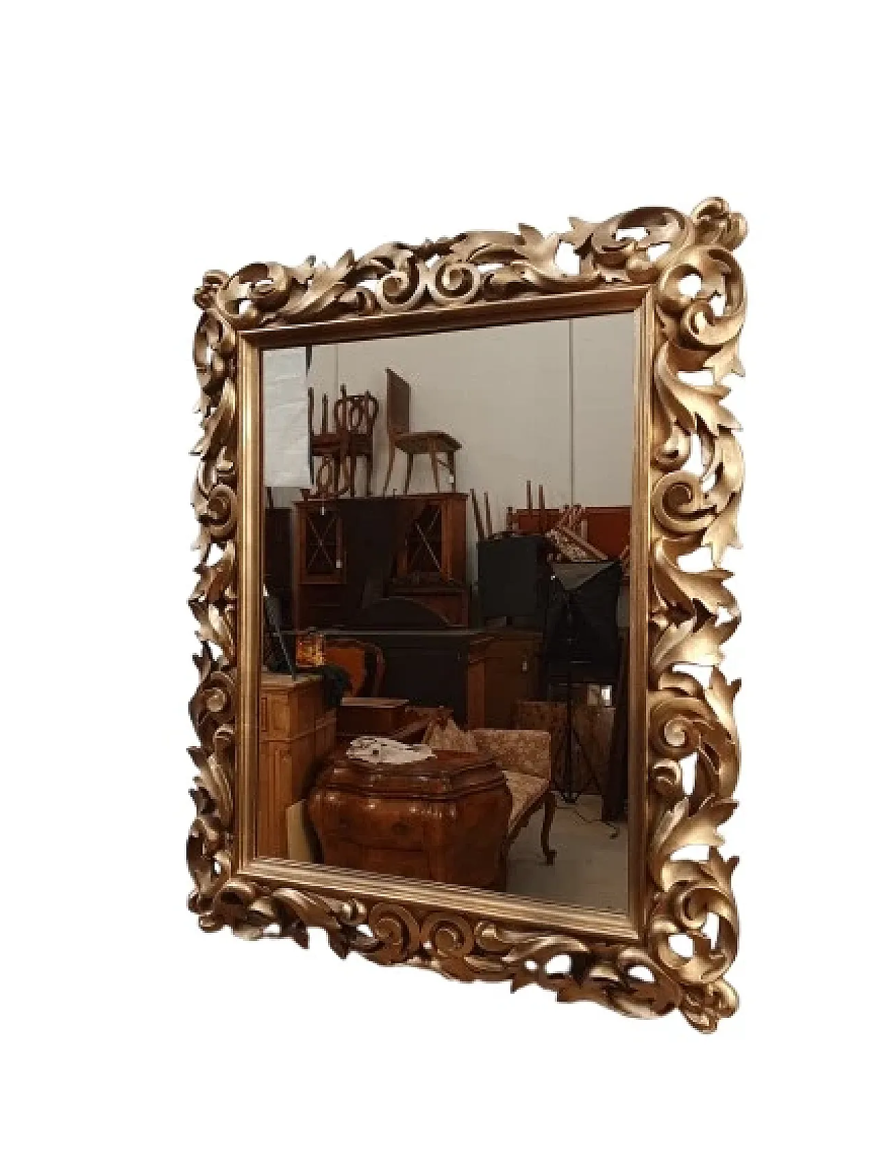 Specchiera barocca in legno dorato, primi '900 1
