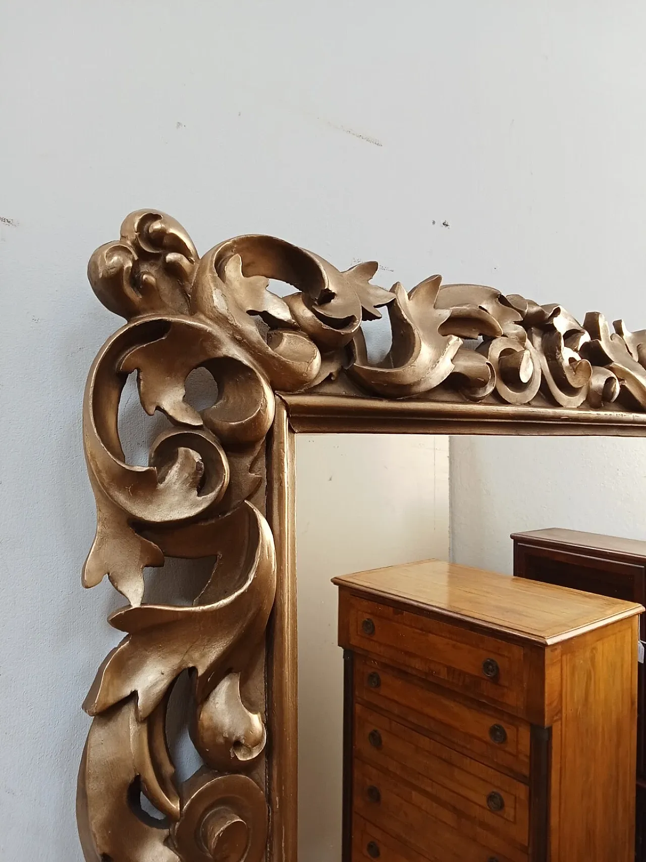 Specchiera barocca in legno dorato, primi '900 10