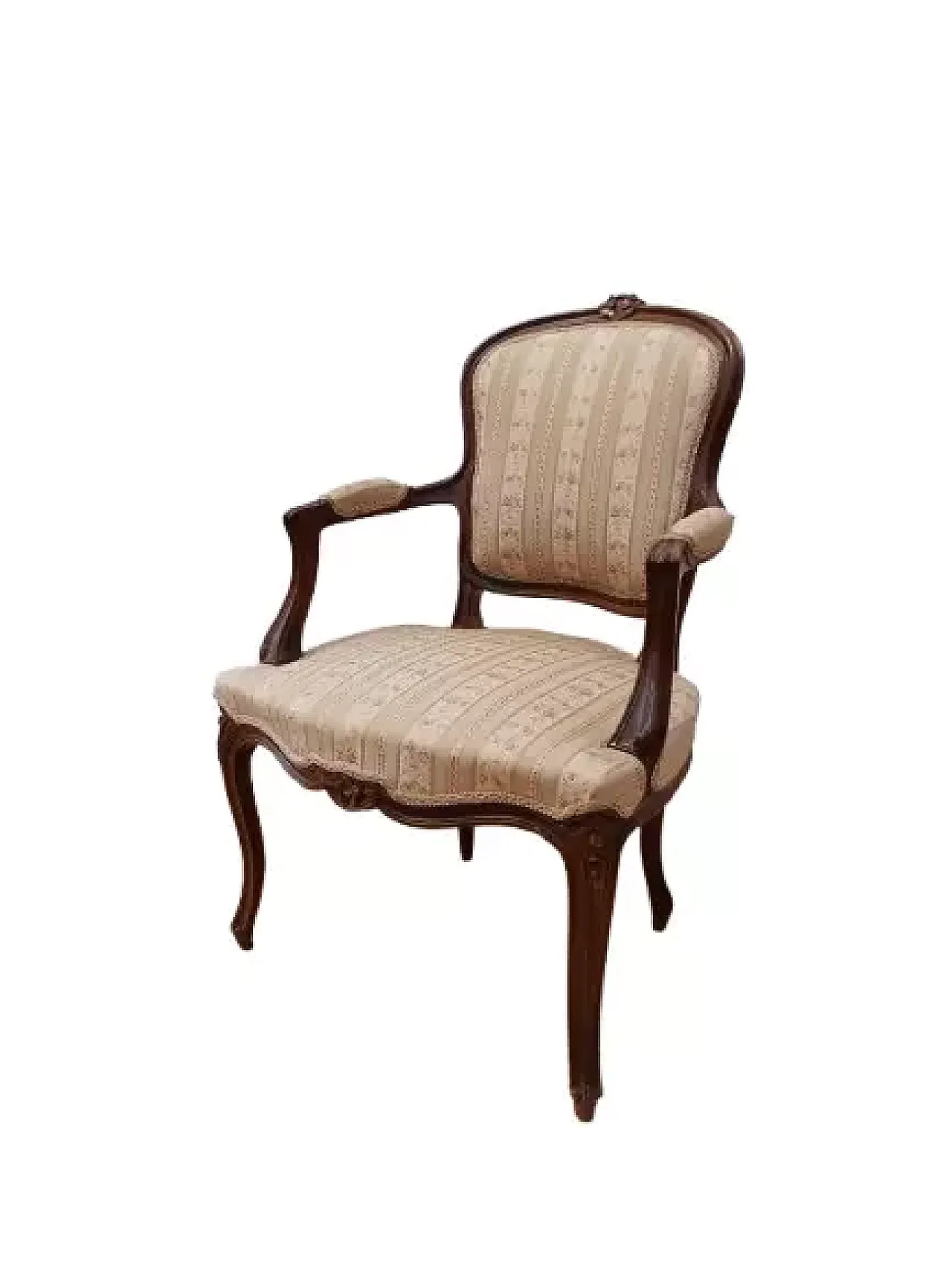 Poltrona in faggio tinto noce, stile Luigi XV, metà '900 1