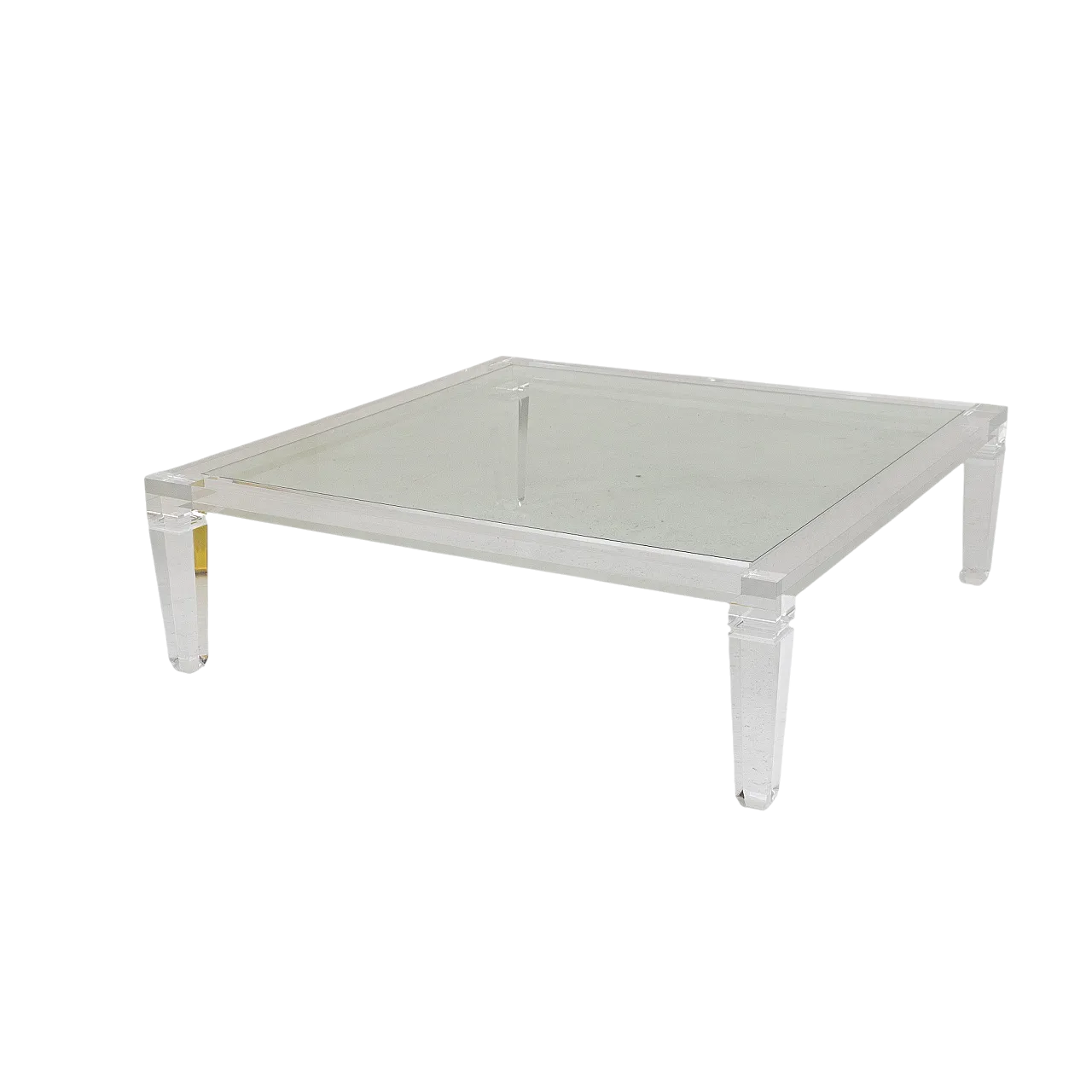 Tavolino basso quadrato in plexiglass con piano in vetro, anni '70 8