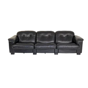 Divano a tre posti DS-101 di De Sede in pelle nera, anni '80