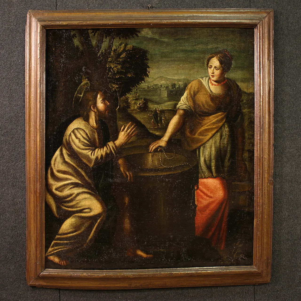 Dipinto italiano Cristo e la Samaritana al pozzo, '600 2