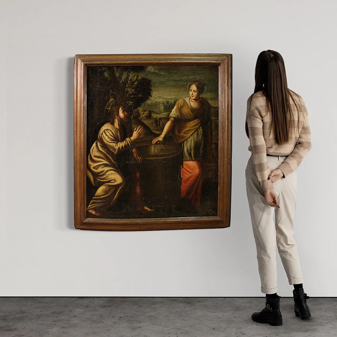 Dipinto italiano Cristo e la Samaritana al pozzo, '600 3