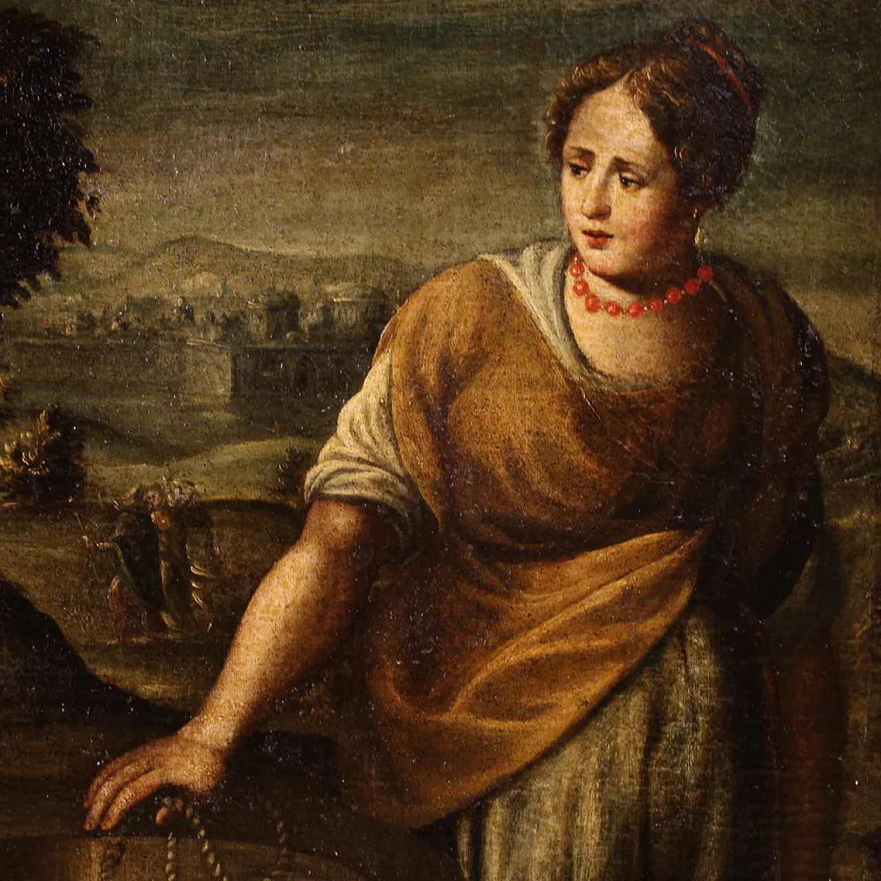 Dipinto italiano Cristo e la Samaritana al pozzo, '600 5