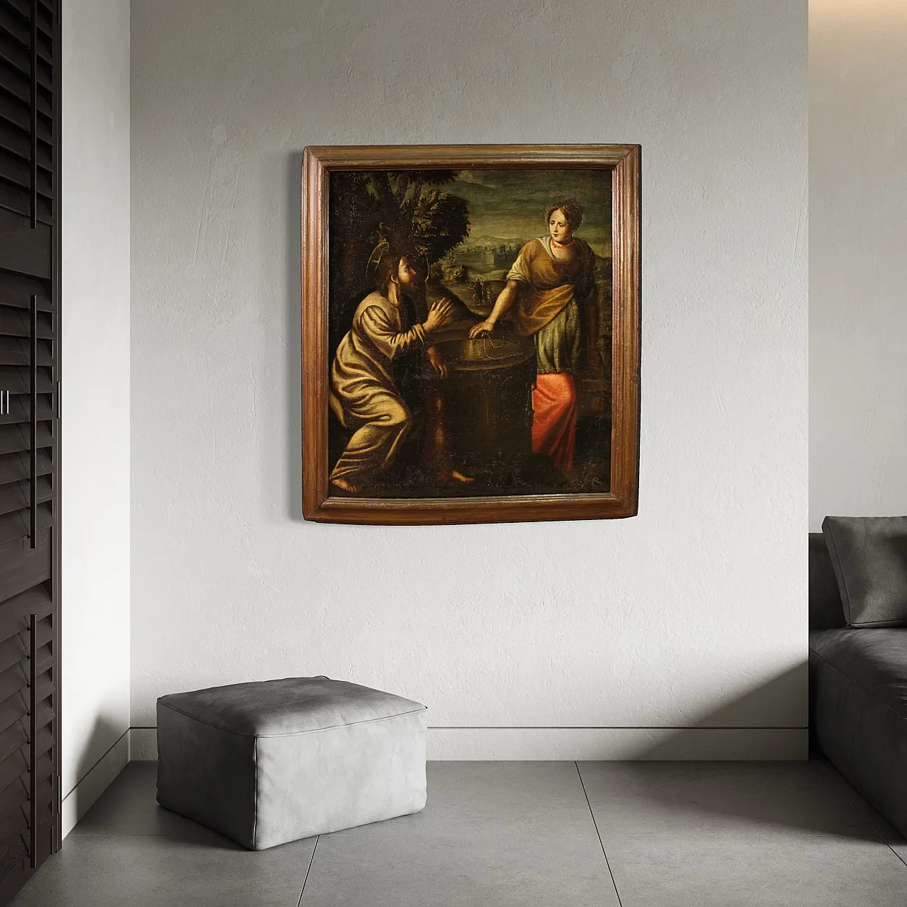 Dipinto italiano Cristo e la Samaritana al pozzo, '600 6