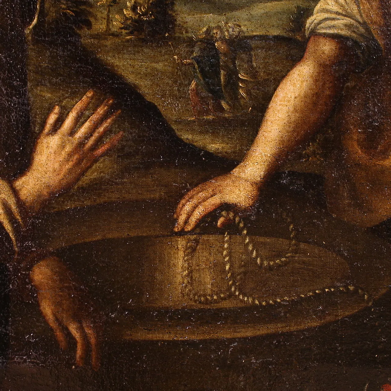 Dipinto italiano Cristo e la Samaritana al pozzo, '600 7