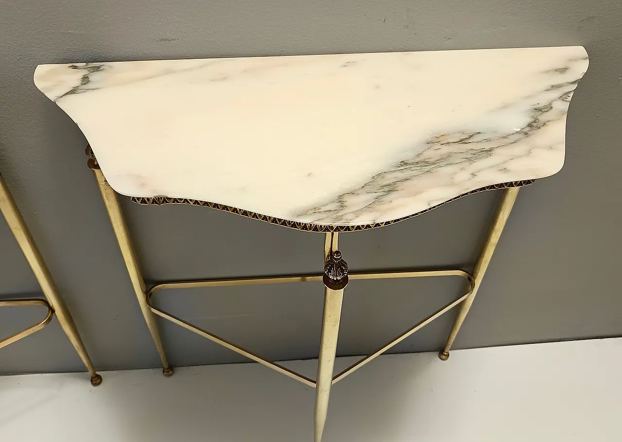 Consolle in ottone e marmo Rosa Portogallo, anni '50 13