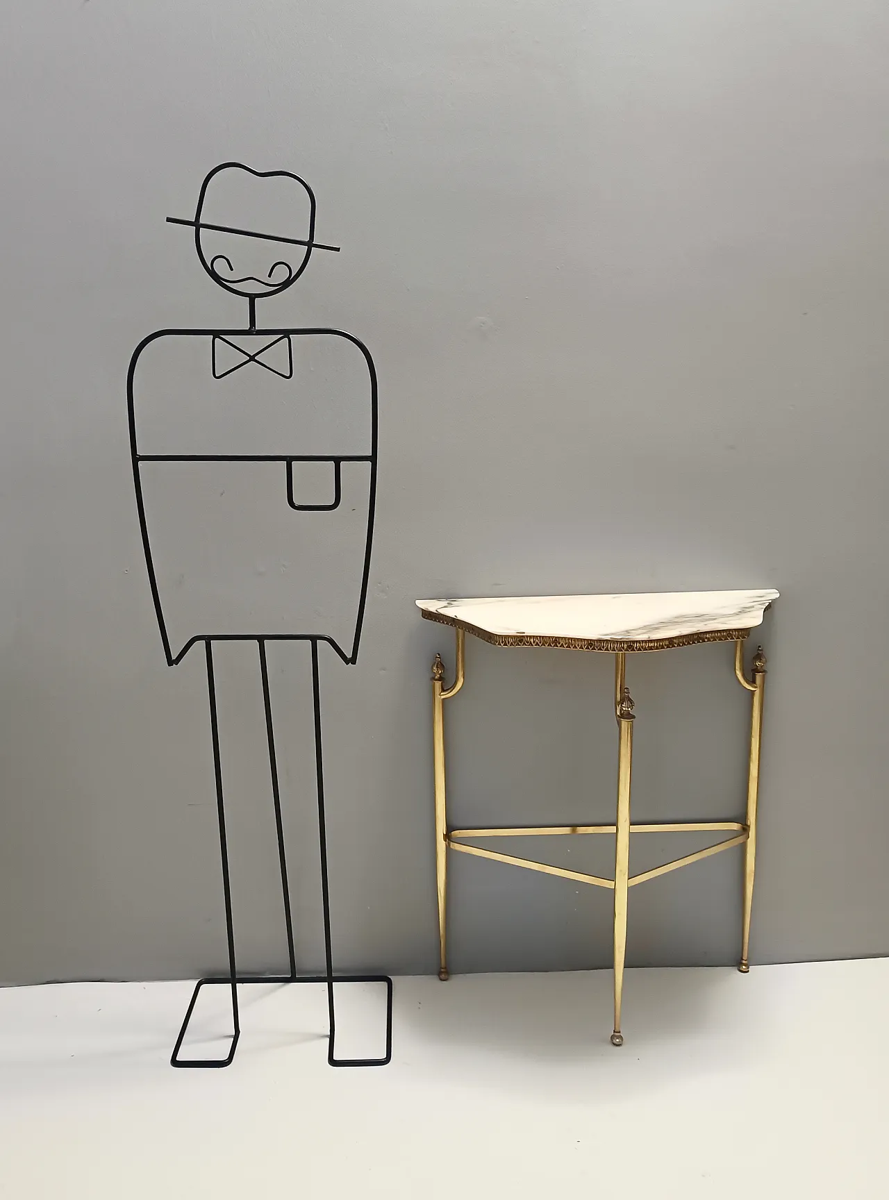 Consolle in ottone e marmo Rosa Portogallo, anni '50 16