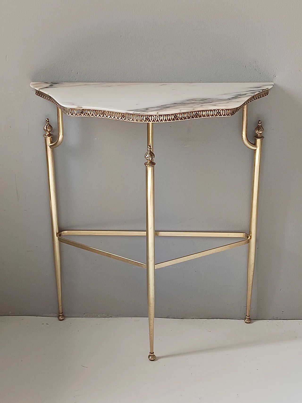 Consolle in ottone e marmo Rosa Portogallo, anni '50 17