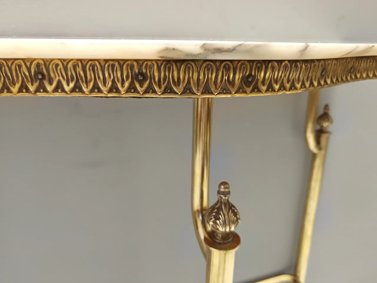 Consolle in ottone e marmo Rosa Portogallo, anni '50 20