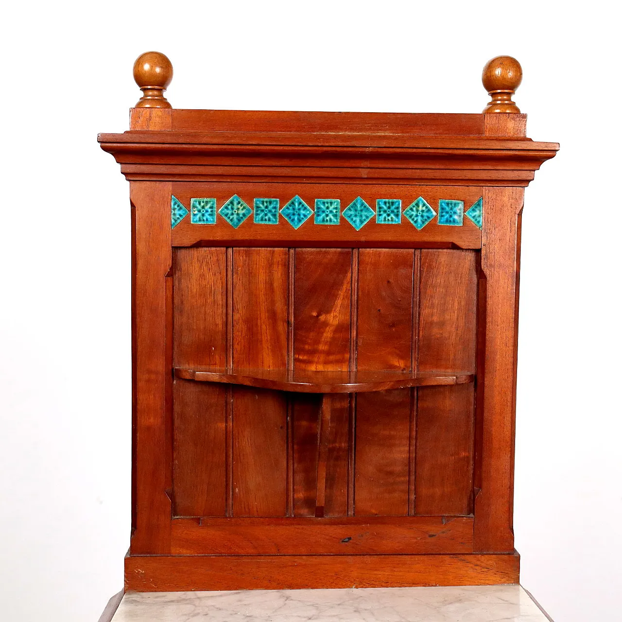 Comodino liberty in legno con inserti in ceramica, '900 5