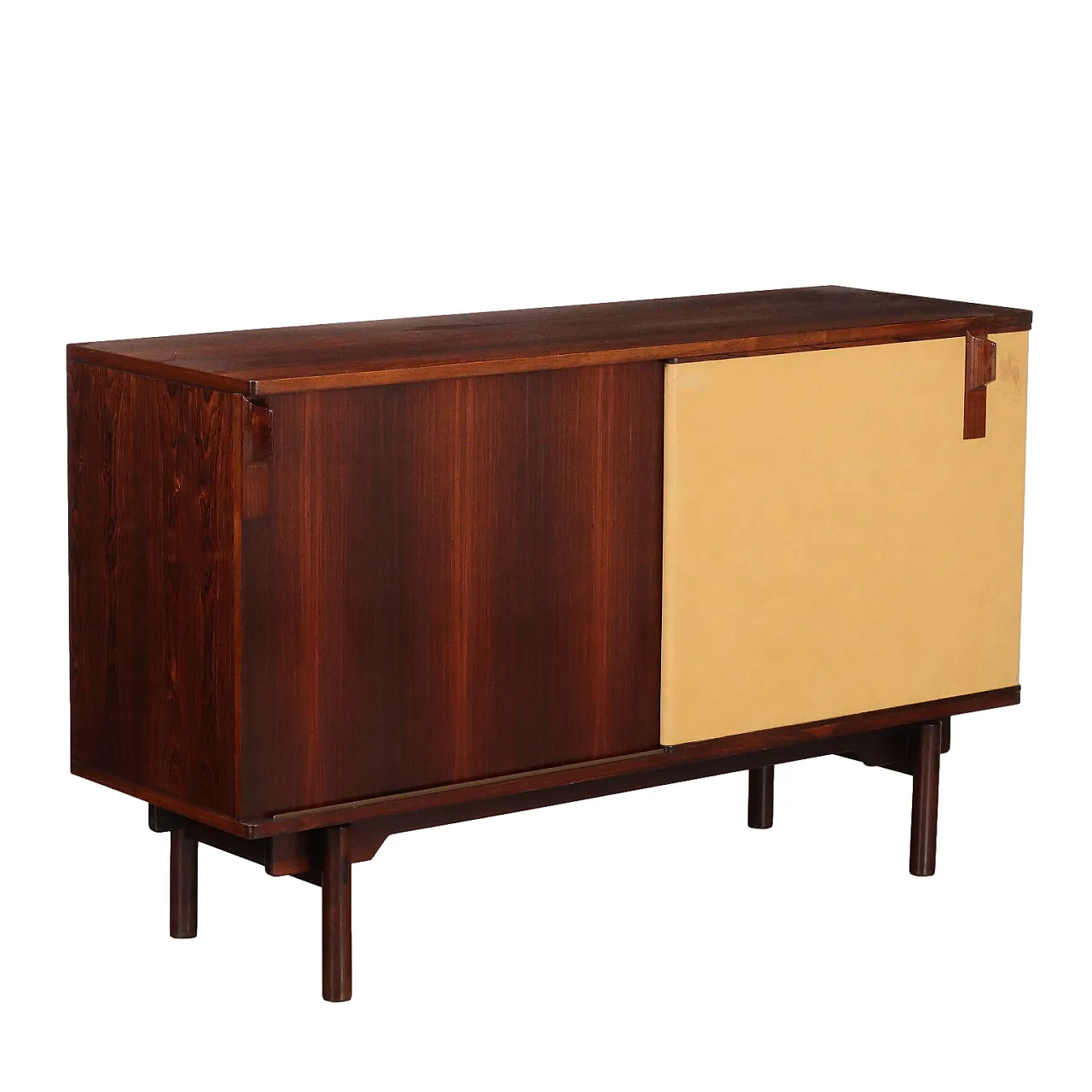 Sideboard with sliding doors in exotic wood and leather, 1960s 1