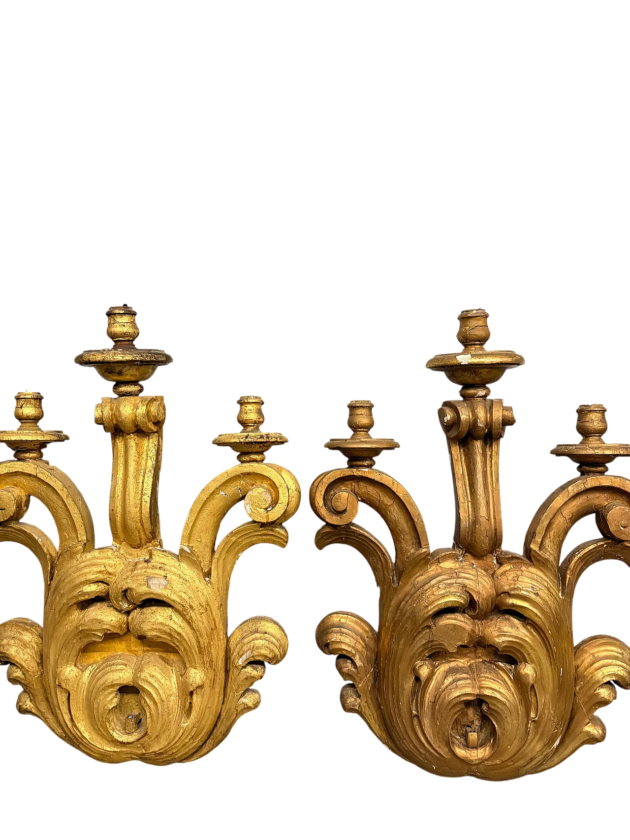 Pair of large brown and carved wooden appliques, 19th century 10