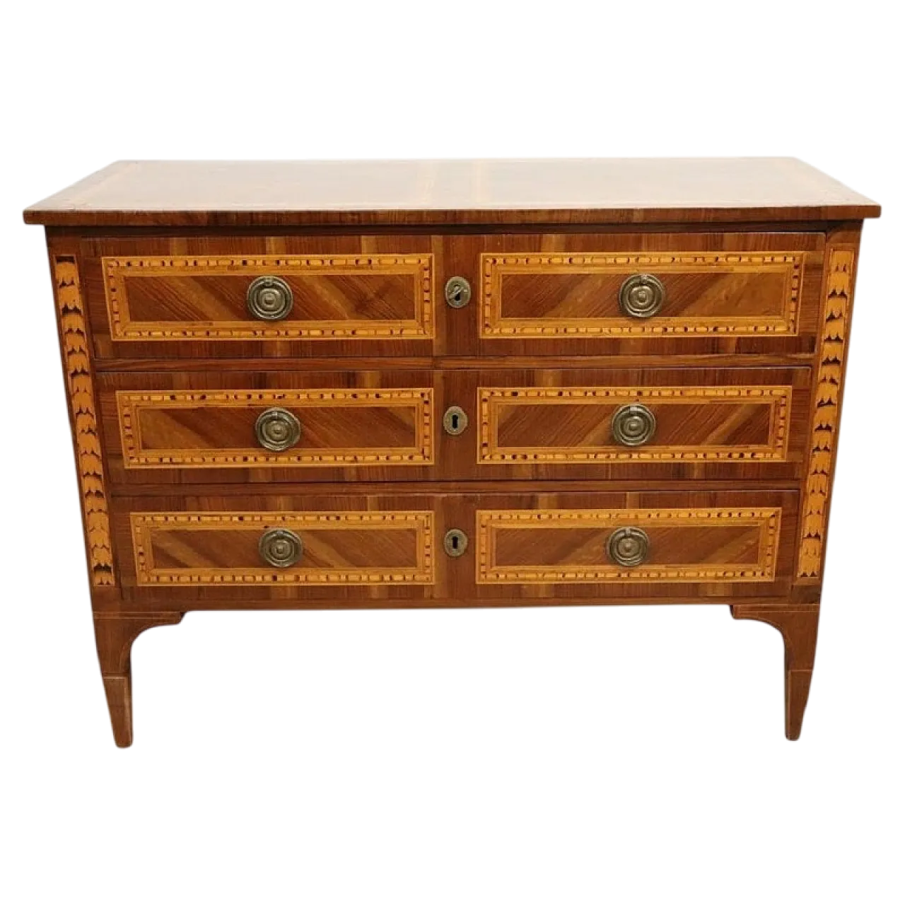 Antico cassettone in noce intarsiato restaurato, '700 15