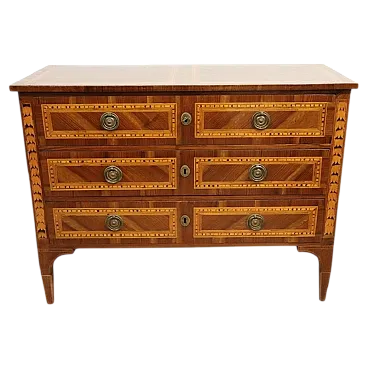 Antico cassettone in noce intarsiato restaurato, '700