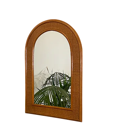 Bamboo mirror in a arched wicker frame, 1970s