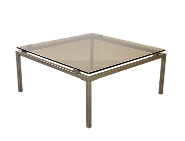 Square table in steel and glass smoke 70s