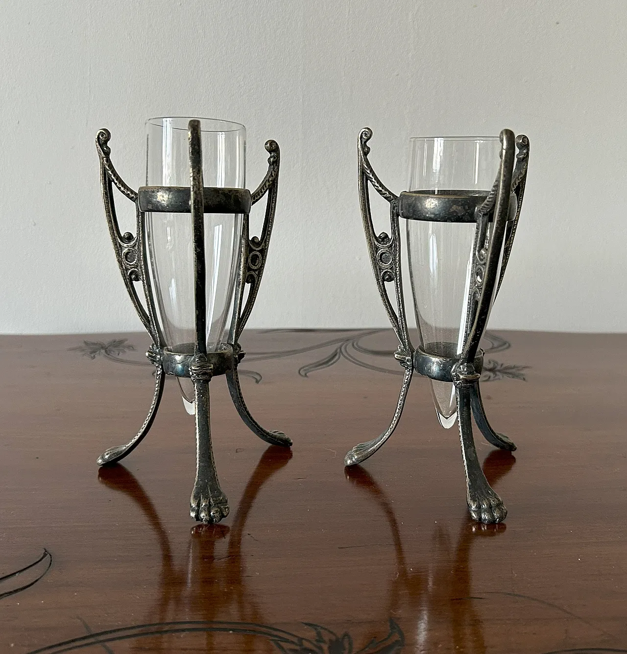 Pair of small lamps in Silverpilated Art Nouveau, 20s 1