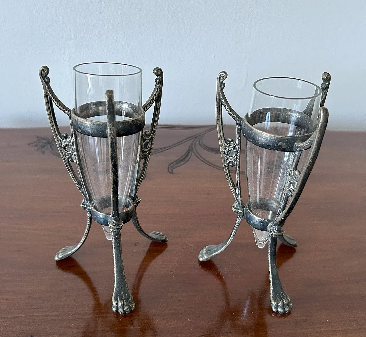 Pair of small lamps in Silverpilated Art Nouveau, 20s 2