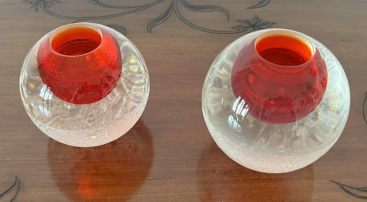 Pair of spherical blown glass vases by Seguso arte art, 50s 1