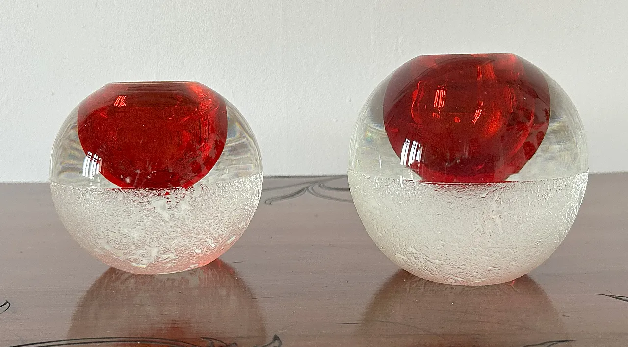 Pair of spherical blown glass vases by Seguso arte art, 50s 2