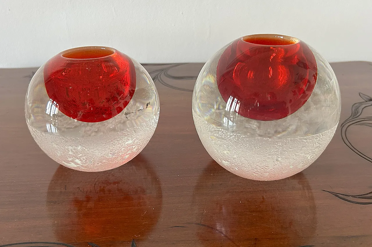 Pair of spherical blown glass vases by Seguso arte art, 50s 3