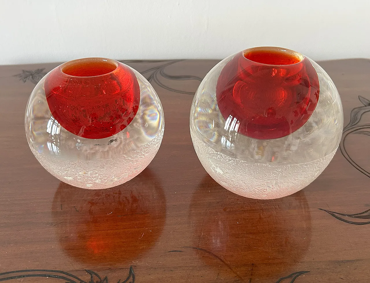 Pair of spherical blown glass vases by Seguso arte art, 50s 4
