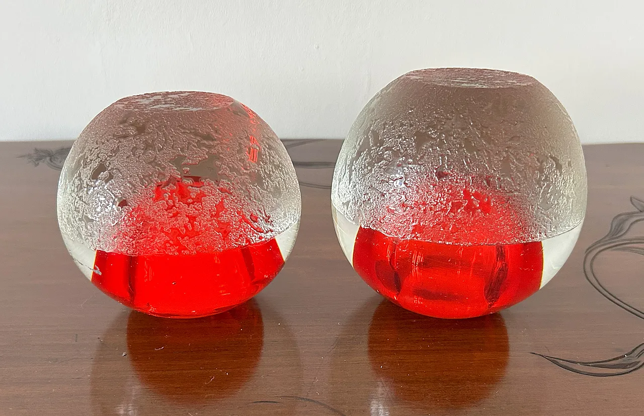 Pair of spherical blown glass vases by Seguso arte art, 50s 7
