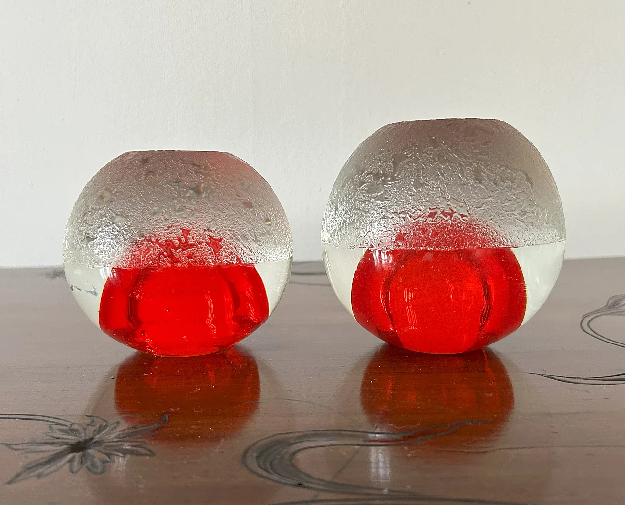 Pair of spherical blown glass vases by Seguso arte art, 50s 8