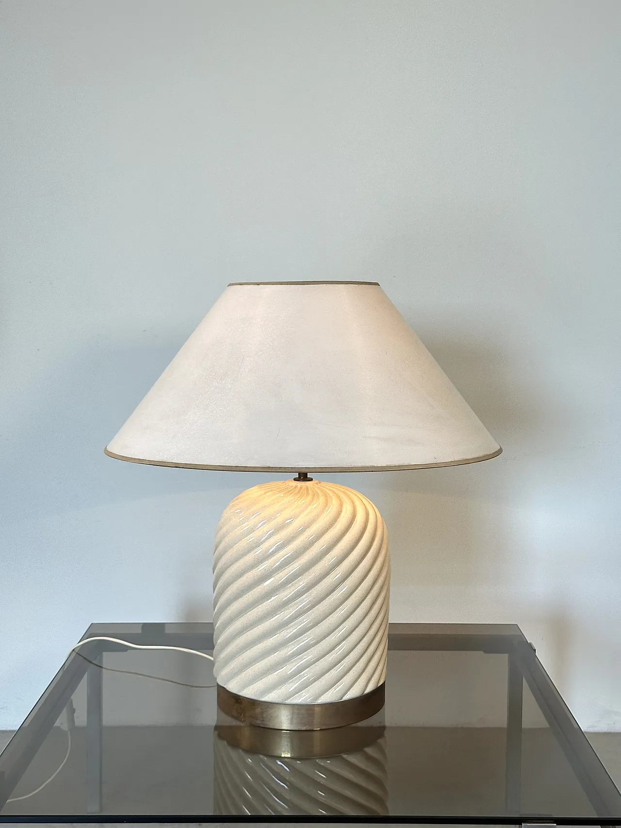 Lampada da tavolo in ceramica e ottone di Tommaso Barbi, anni '70 10