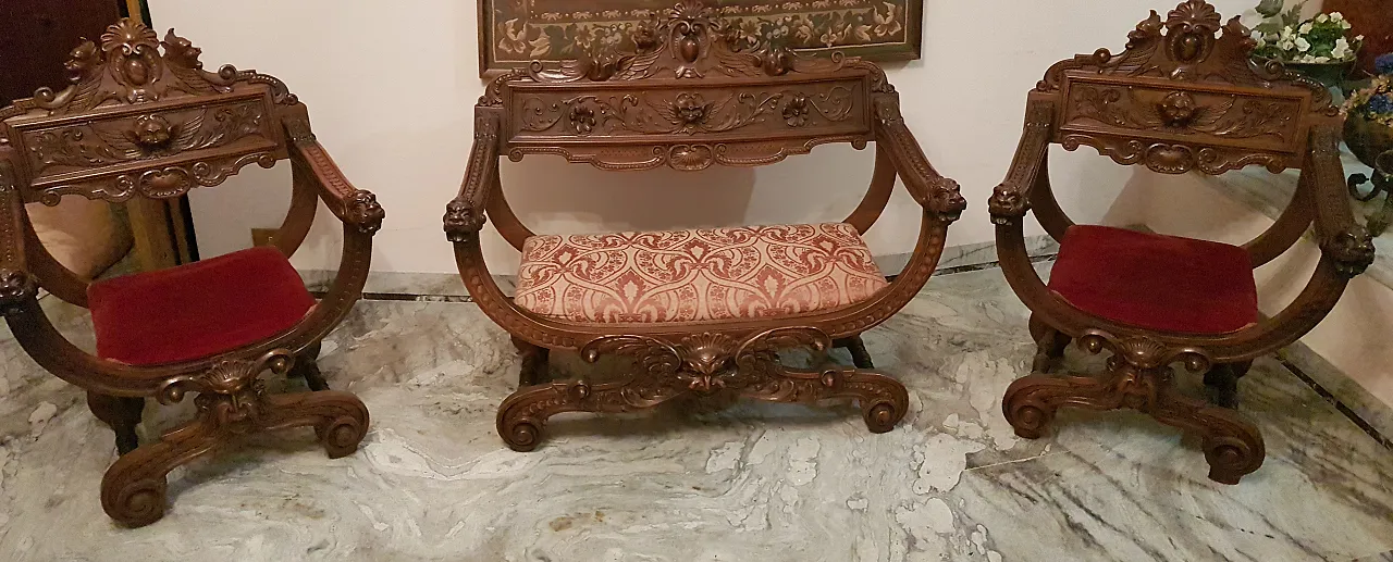 Salotto stile Savonarola neorinascimentale, anni '70 2