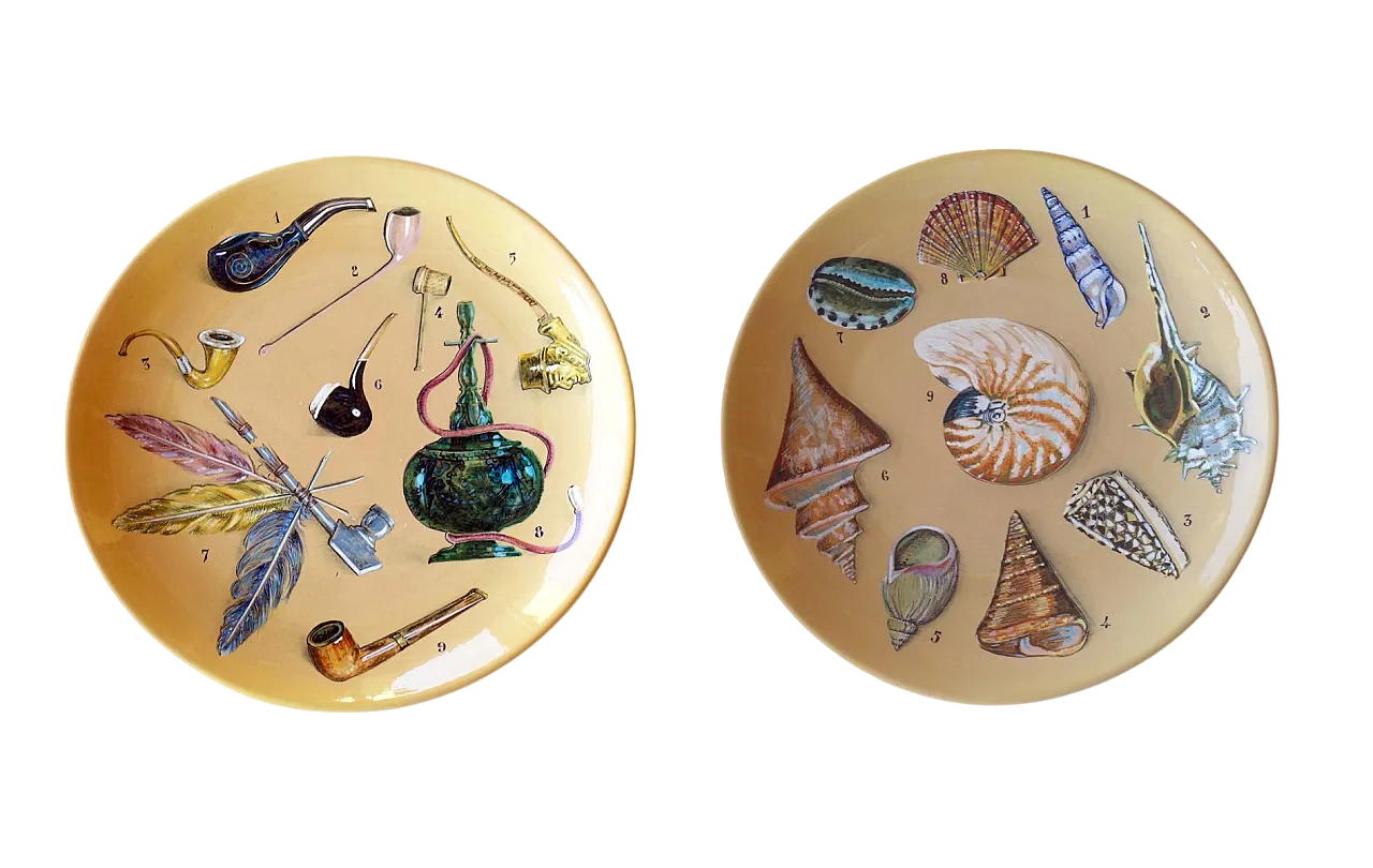 Coppia di piatti Shells and Pipes in ceramica dipinti a mano, anni '50 14