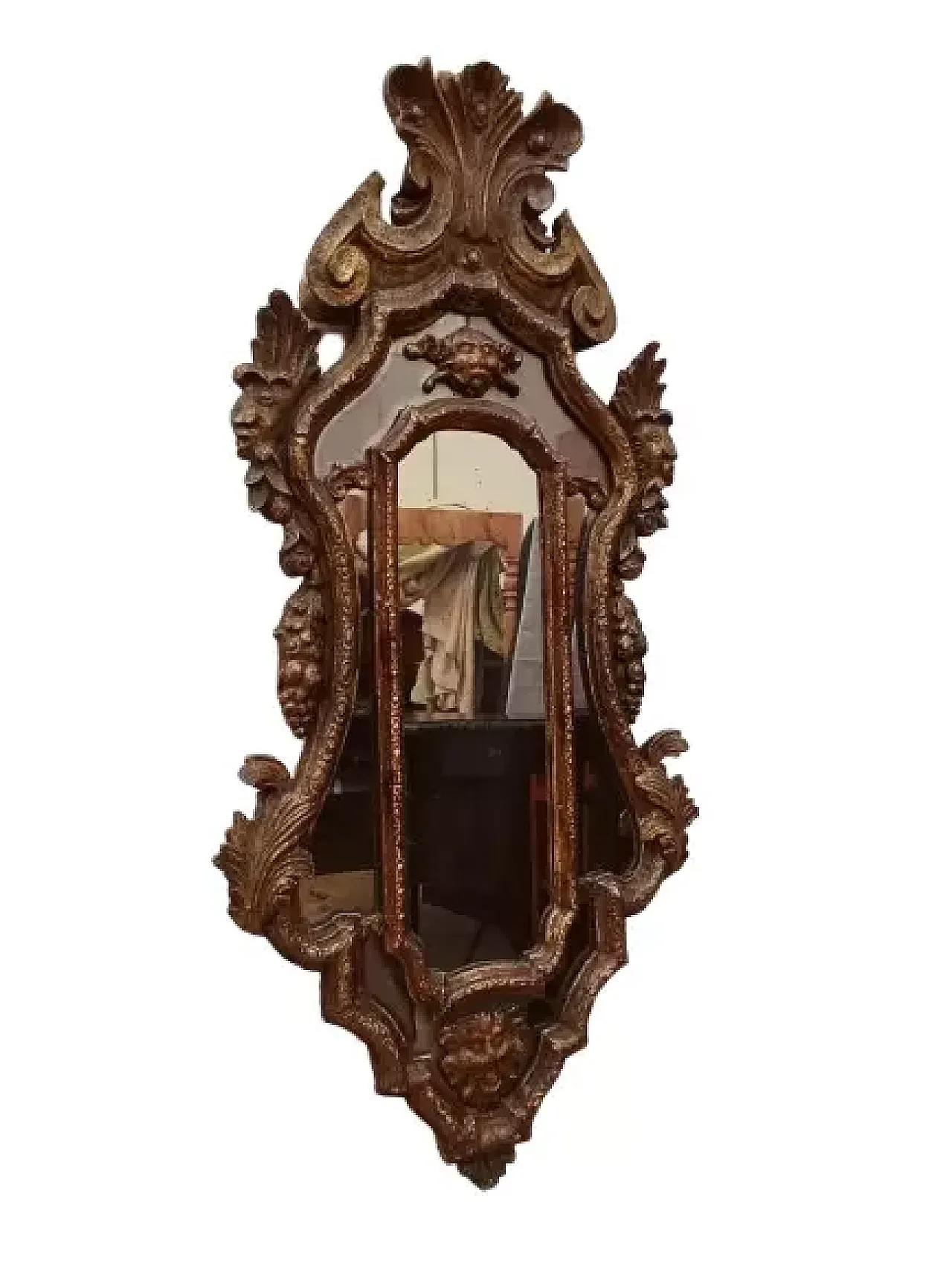 Specchiera in stile Luigi XV in legno dorato, fine '800 1