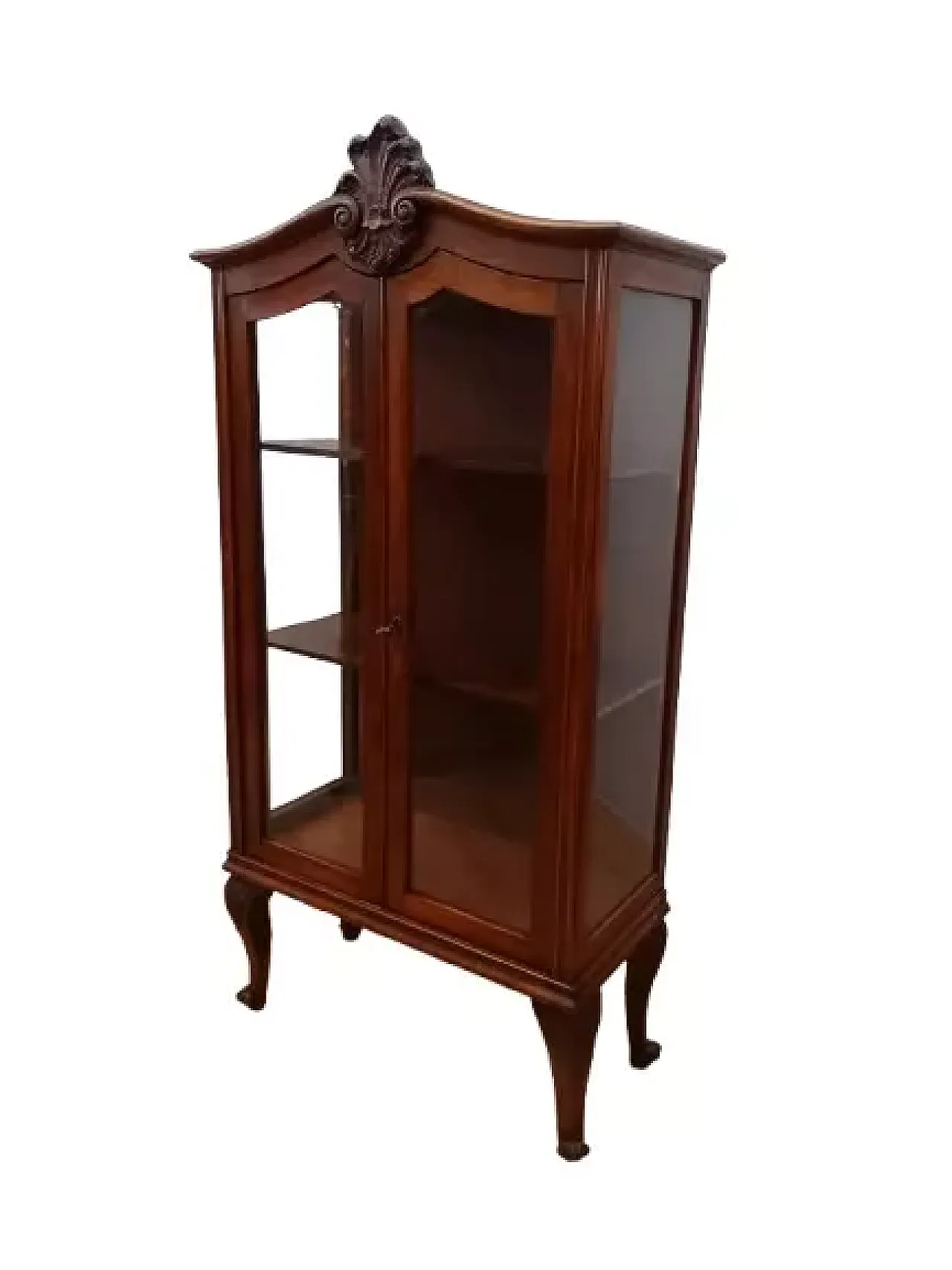 Vetrina in noce con vetri bisellati, primo '900 1