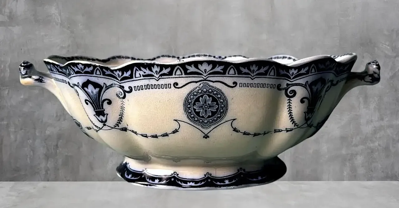 Zuppiera in porcellana blu Carlton, senza coperchio, primo '900 3