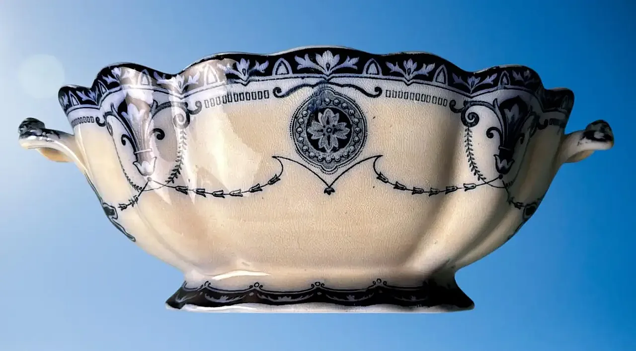 Zuppiera in porcellana blu Carlton, senza coperchio, primo '900 5