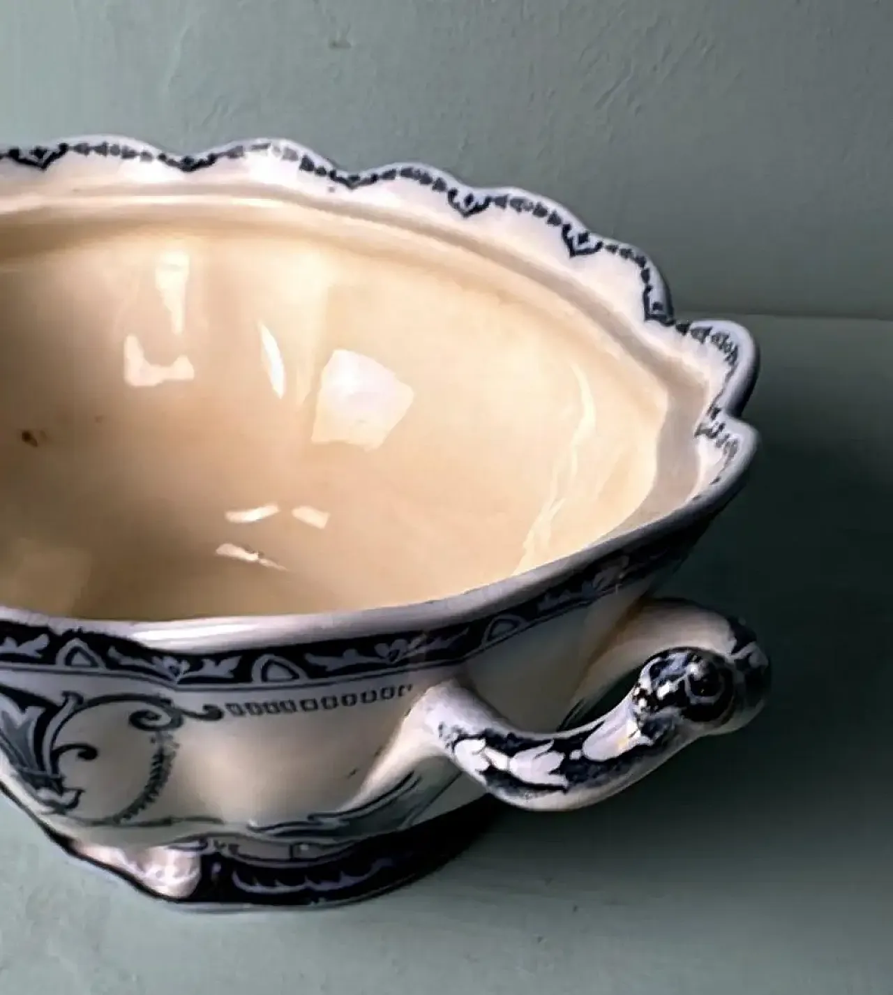 Zuppiera in porcellana blu Carlton, senza coperchio, primo '900 8