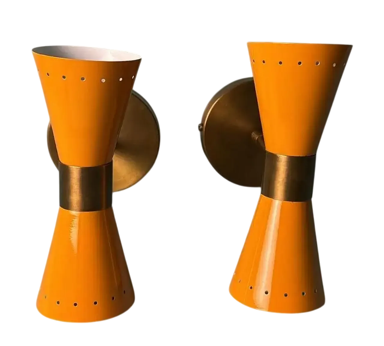 Coppia di appliques in metallo laccato e ottone, anni 2000 20