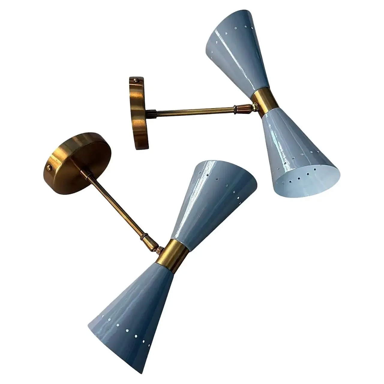 Coppia di applique in metallo e ottone in stile Stilnovo, anni 2000 1