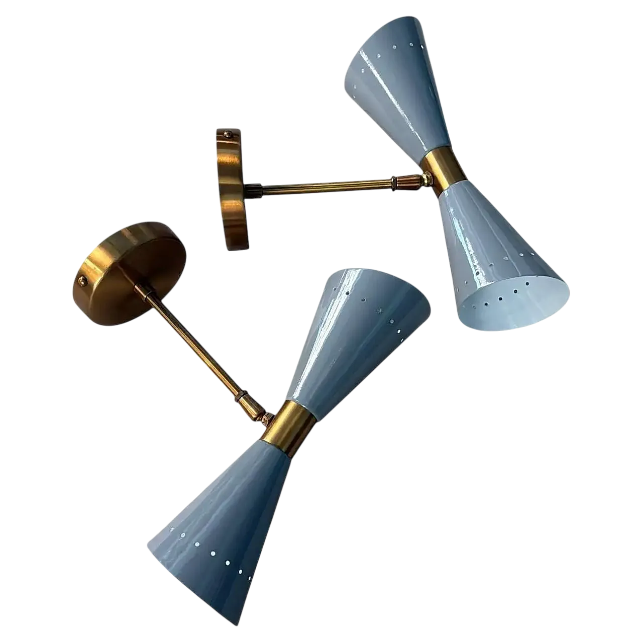 Coppia di applique in metallo e ottone in stile Stilnovo, anni 2000 16