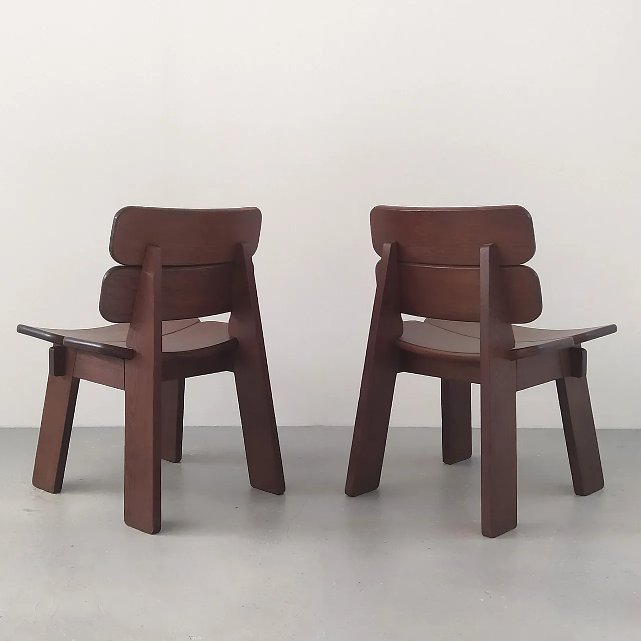 Pair of solid wood chairs Brutalist, 1970s 2