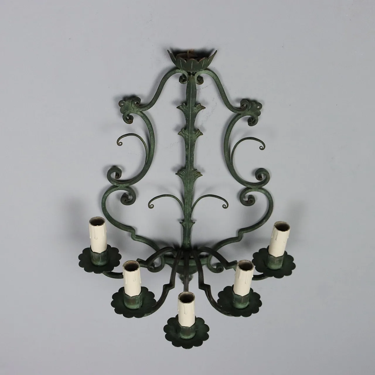 Coppia di Appliques a 5 luci in ferro battuto dipinto 7