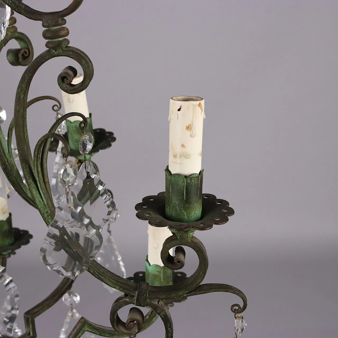 12-Light wrought iron chandelier and glass pendants 3