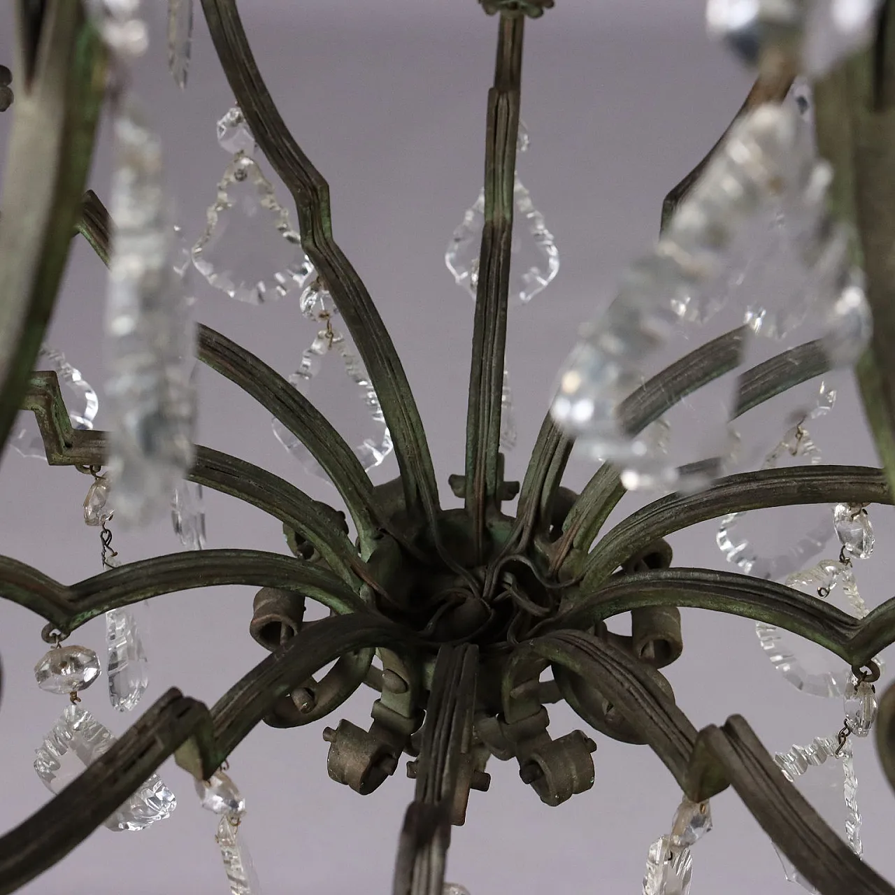 12-Light wrought iron chandelier and glass pendants 4