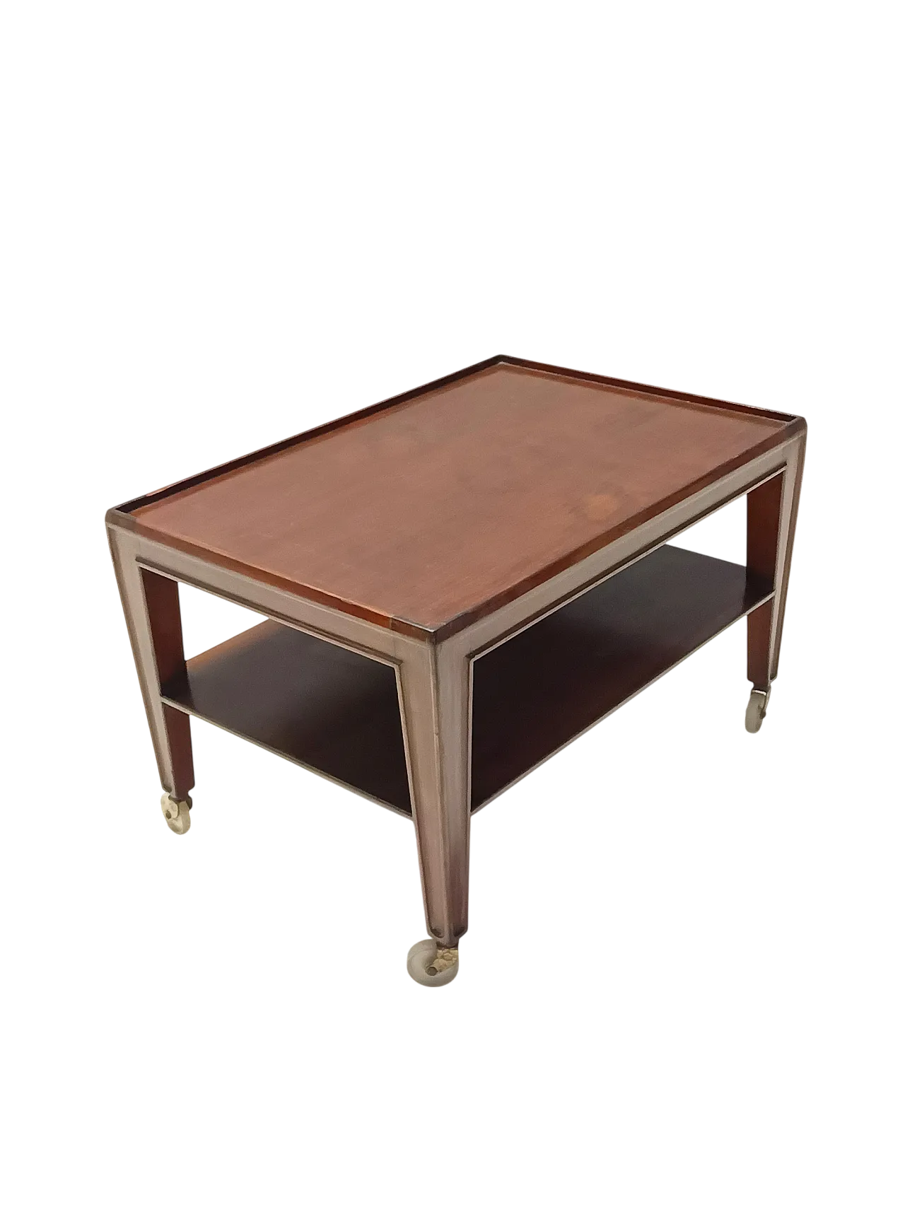 Tavolino rettangolare in noce di Paolo Buffa con rotelle, anni '50 12