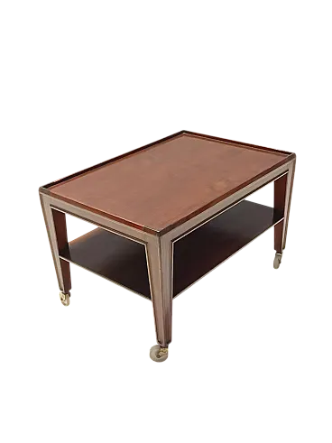 Tavolino rettangolare in noce di Paolo Buffa con rotelle, anni '50